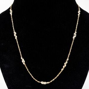 Vintage Monet Gold Tone Pearl Station Necklace Twisted Chain 29" Classic Elegant